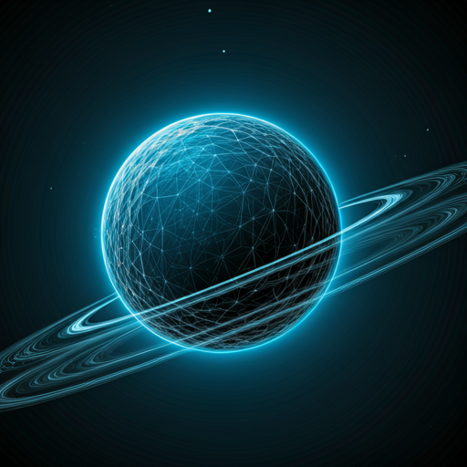 Futuristic orbital network background with deep space blue theme